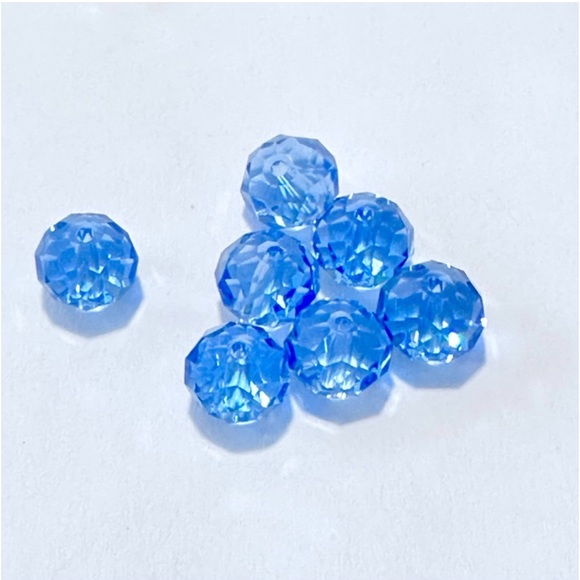 Stunning Chain Earrings Czech Blue Sapphire 8mm Round Faceted Beads+Pearl+Beaded - Picture 3 of 16